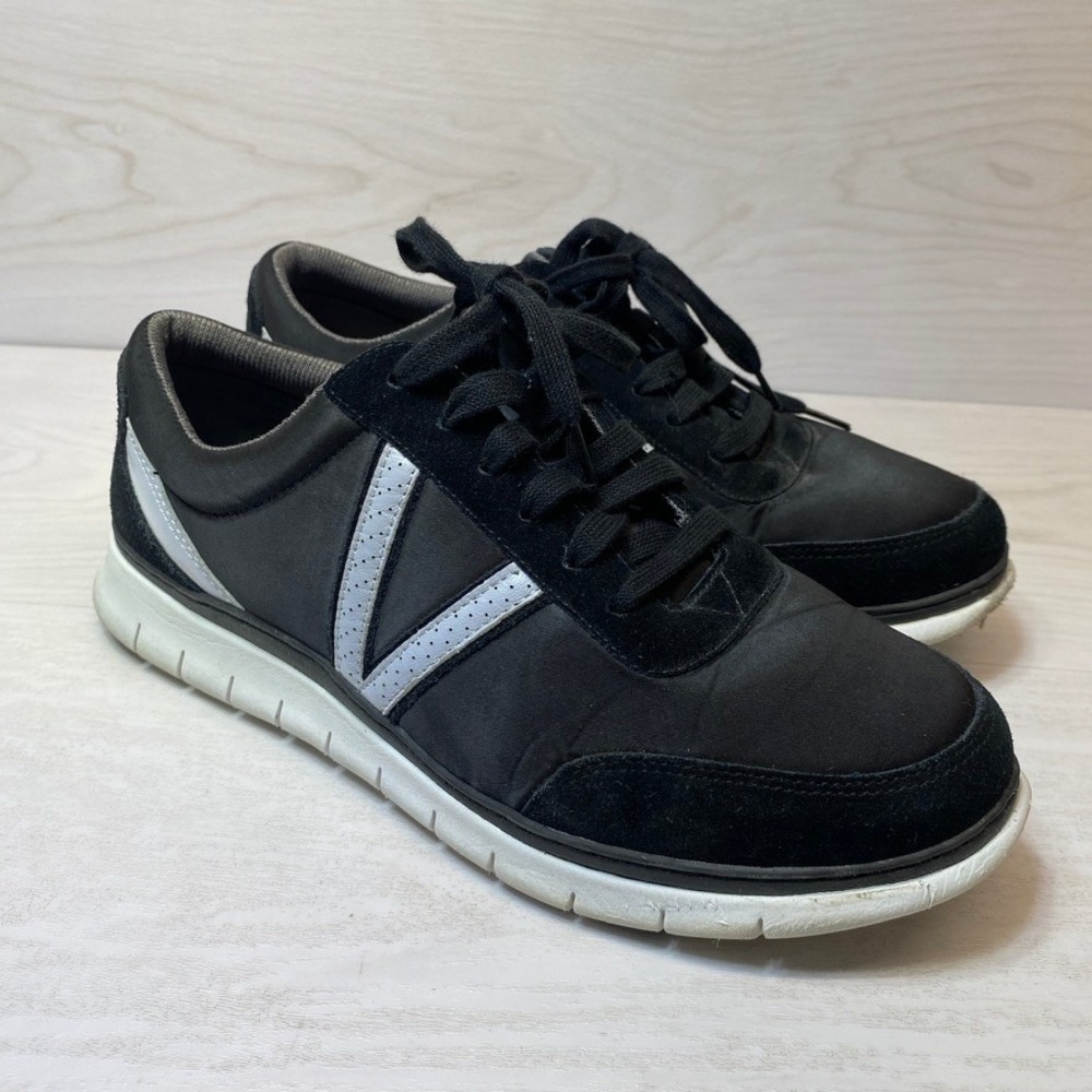 Vionic Womens 10W Nana Satin Sneakers Suede Black Silver Orthotic Walking Shoe